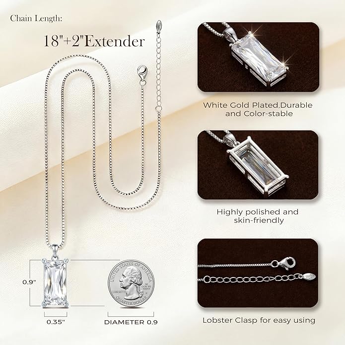 Minimalist Square 8mm×16mm Birthstone Sterling Silver Necklace - Hypoallergenic, Lightweight, Gift for Her