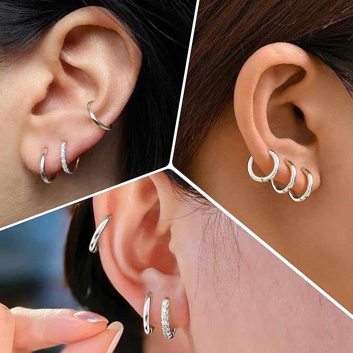 Small Gold Huggie Hoop Earrings Set for Women Men Hypoallergenic 14K Plated Stack Cartilage Earrings, Multiple Piercing Lightweight Mini Thin Cute Dainty Trendy Jewelry Set Christmas Gifts for Women