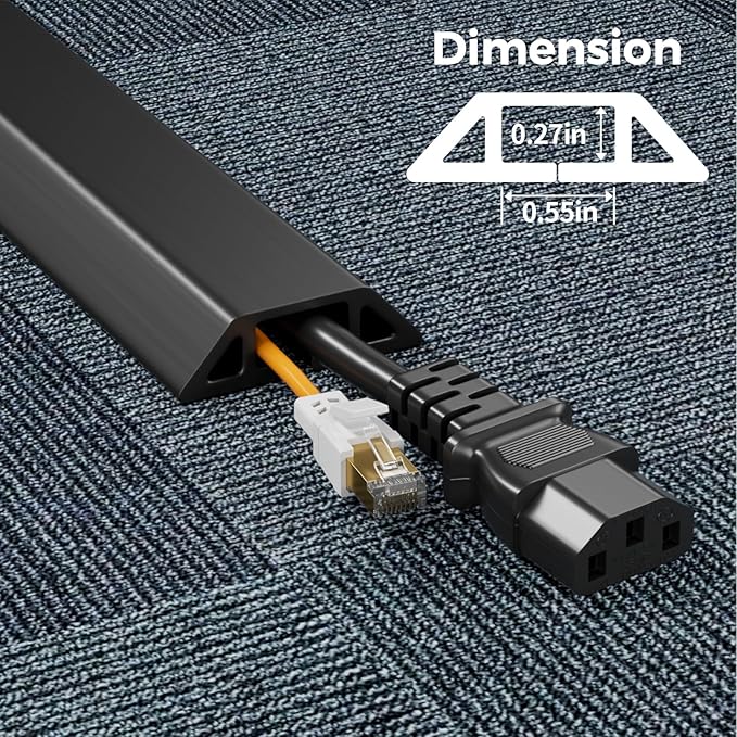 Yecaye 4ft Floor Cord Cover, Cord Covers for Wires on Floor, Floor Cable Mangament, Cable Protector for Organizing and Protecting Wires on Floor, Cord Hider Cable Cavity W0.55in H0.27in Black