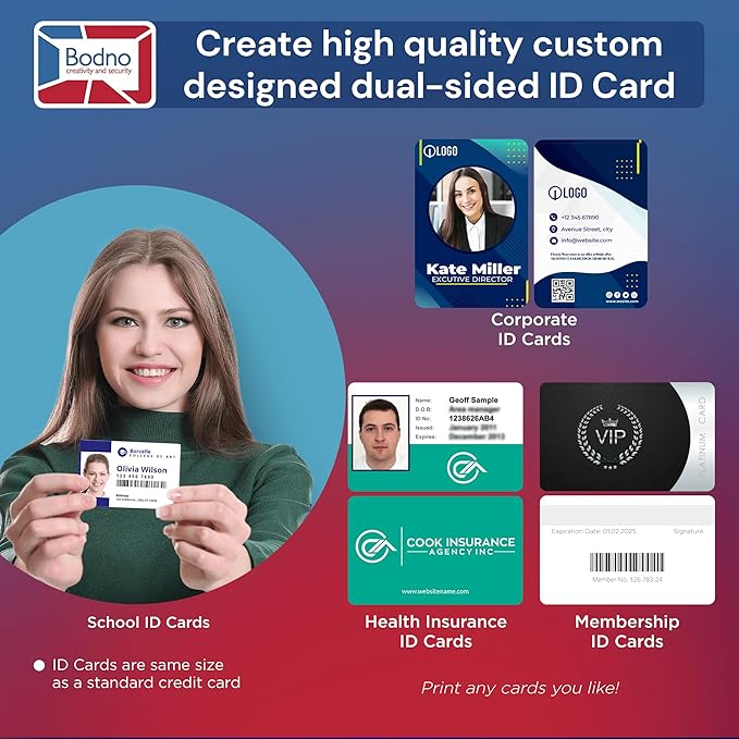 Bodno Magicard 300 Dual Sided ID Card Printer & Complete Supplies Package ID Software - Bronze Edition