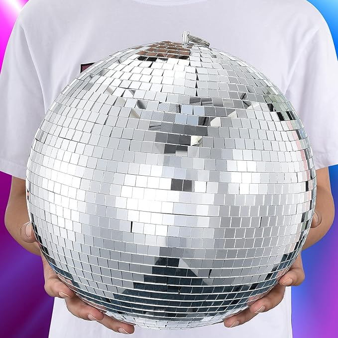 Mirror Disco Ball Sumono 12 Inch Mirror Ball Lightning Ball with Hanging Ring for DJ Club Stage Bar Party, Wedding Holiday Decoration