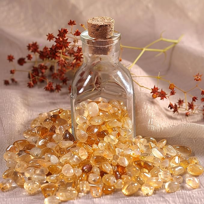 Polished Brazilian Citrine Crystal Chips 200 Pcs - 0.3" 10 oz Tumbled Stone Chips Crushed Sea Glass Stones Healing Reiki Crystal Making Home Decoration