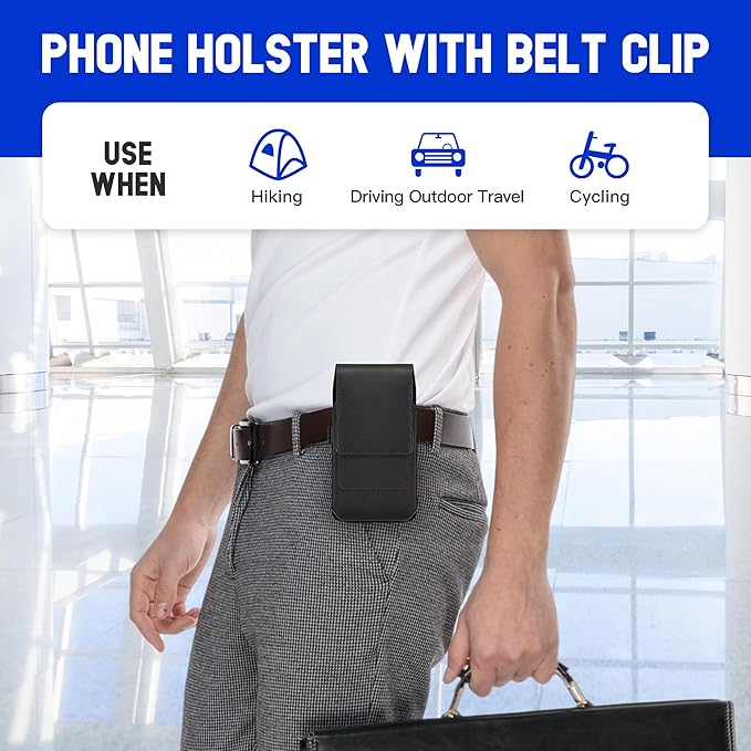 Mopaclle Cell Phone Holster with Belt Clip and Loop,Phone Belt Holder Compatible iPhone 17 Pro Max/Air,iPhone 16 Pro Max, 15, 14 Pro Max, Galaxy S25 Plus, S24 Plus, S23 Plus – Fits with Case On