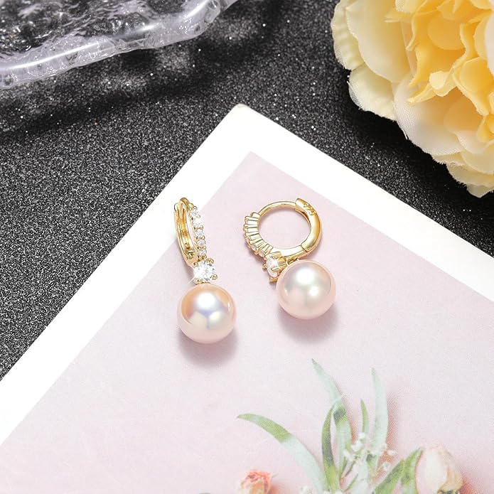 Pearl Earrings for Women 14K Gold Plated Hypoallergenic Pearl Earrings 5A Cubic Zirconia Dangle Earrings Elegant Jewelry