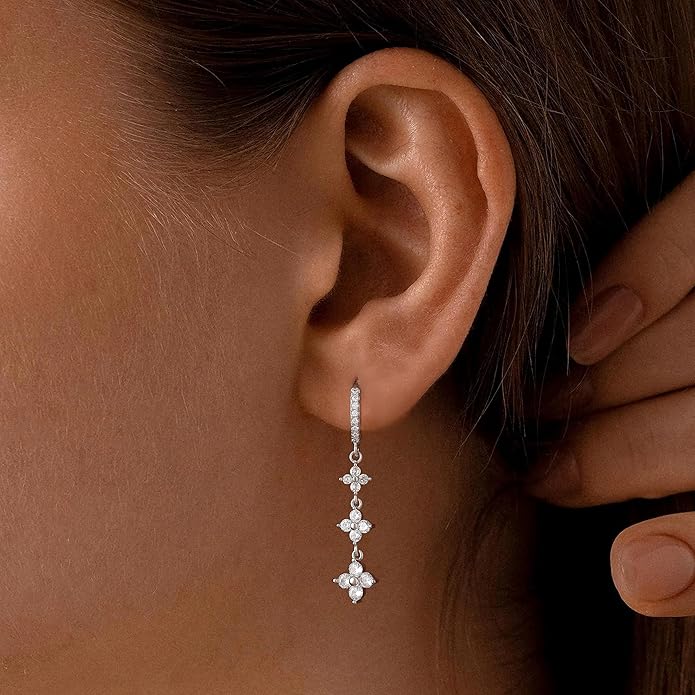 Dangle Earrings For Women Trendy 14K Gold Plated Drop Silver Long Dangling Dainty CZ Simple Hanging Jewelry