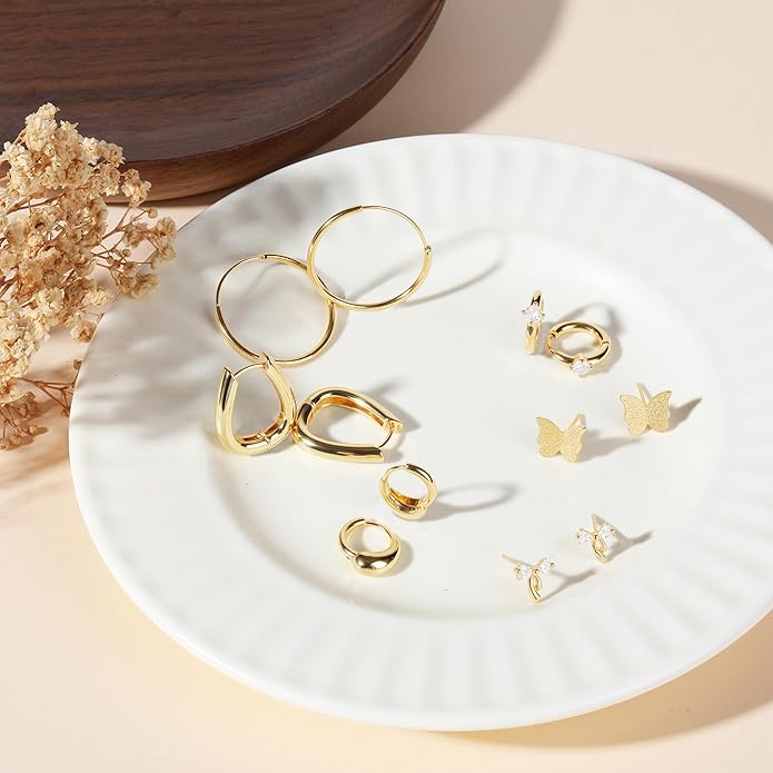 3 Pairs Gold Plated Hoop Earrings Set for Wonmen Trendy,With Butterfly & Bow Design,Jewelry Gift for Everyday, Party, Work