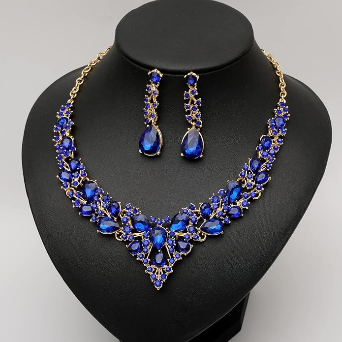 CSY 4 Pcs/Set Austrian Crystal Necklace Earrings Bracelet Ring Bridal Jewelry Sets for Brides Wedding Party Costume Accessories Gifts for Women