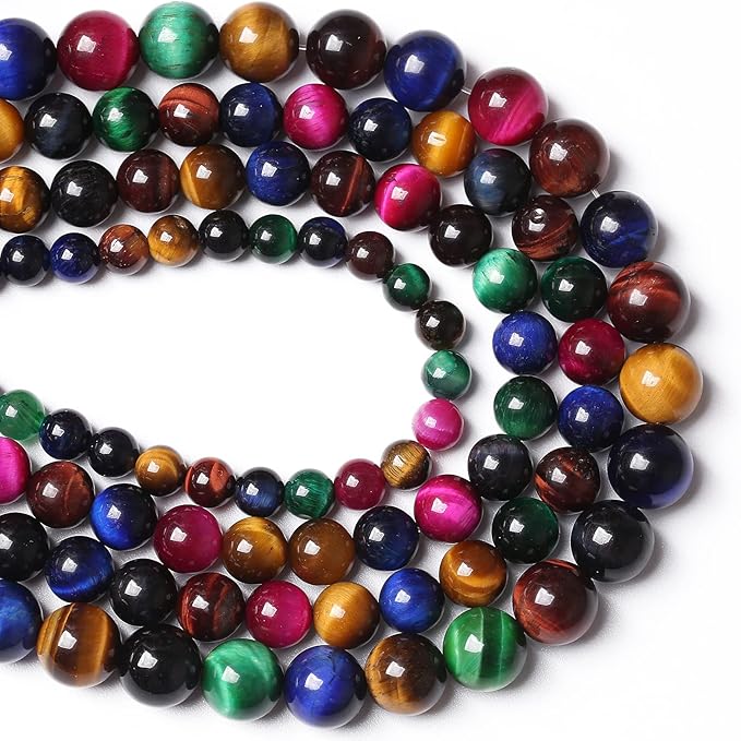 6mm 60PCS Colorful Tiger Eye Natural Stone Beads Crystal Spacer Loose Beads for Jewelry Making DIY Bracelet 1 Strand 15 inches