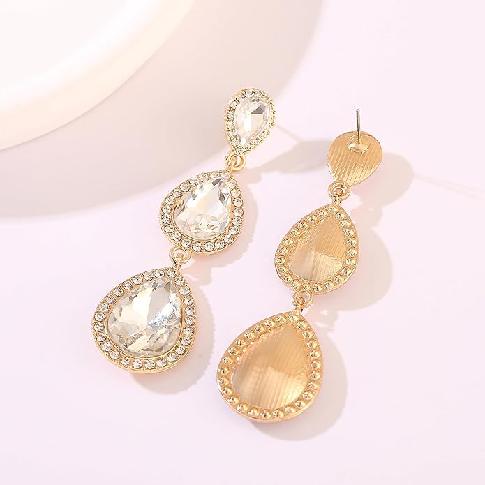 Vintage Rhinestone Teardrop Dangle Earrings Long Dangling Drop Earrings Crystal Chandelier Earrings for Women Wedding Bridal Prom