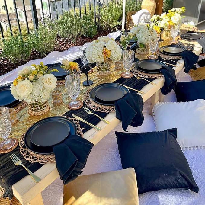 10 Pack Black Table Runner 120 Inch Cheesecloth Table Runner 10FT Boho Gauze Table Runner Long Cheese Cloth Table Runner Semi Sheer Runners for Wedding Bridal Baby Shower Party
