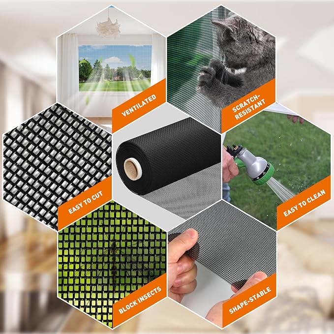 MAGZO Pet Proof Window Screen Replacement Mesh Roll, 37.4in × 16.4ft Upgraded Thicker 360g/m² Heavy Duty Polyester Screen Mesh for Dog Cat Protector, Ideal for Patio Porch Sliding Repair Kit 14x11Mesh