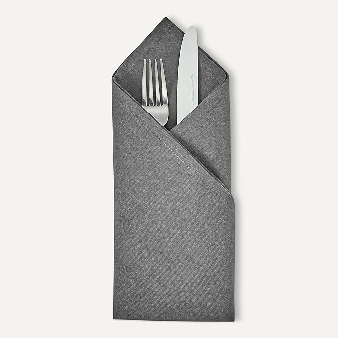 Amazon Basics Reusable Stain and Wrinkle Resistant Cloth Napkins, 12 Pack, 17 x 17 inches, Grey