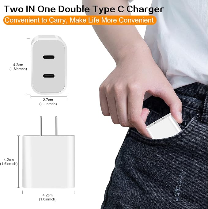 Fast iPhone Charger,Dual Port USB C iPhone Charger Fast Charging Block,2Pack Double Type C Apple Wall Charging Adapter Plug,4Pack Quick USB C to Lightning Cable for iPhone 14Pro/13/12/11/MiNi/XS/XR/SE