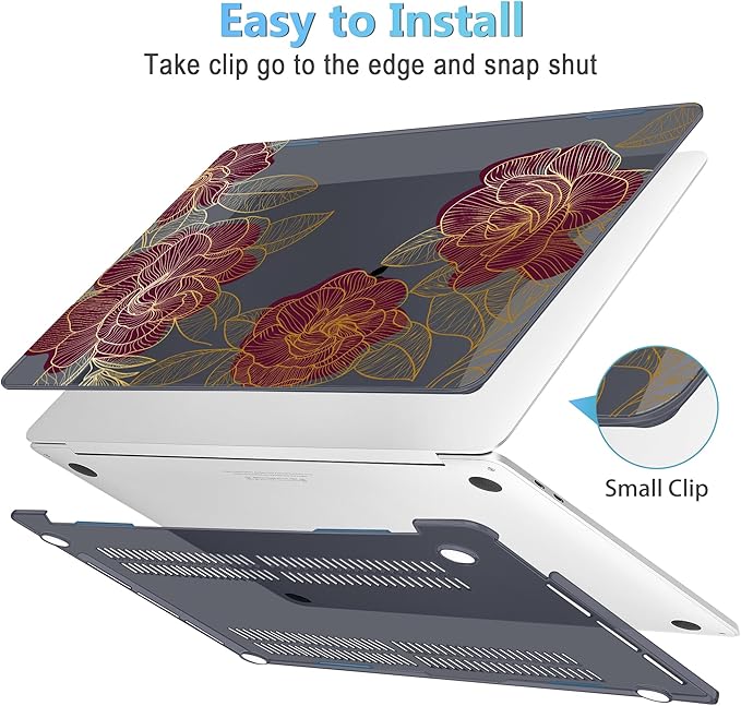 Mektron for MacBook Air 13 Case A1466/A1369 (2010-2017 Release), Snap-on Plastic Hard Shell Cover for MacBook Air 13.3 inch with Keyboard Cover, A-Golden Rose
