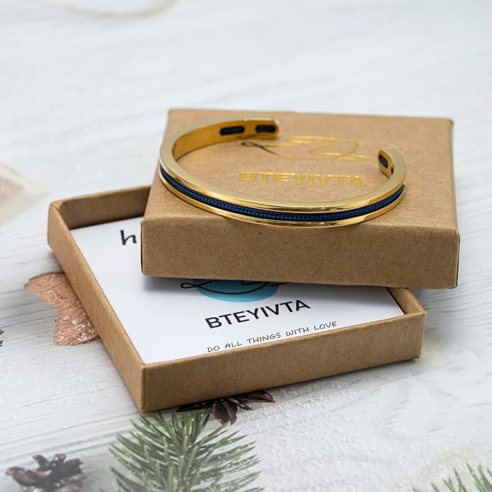 Handmade Minimalist Cuff Bracelet with Lucky Nautical Rope Inlaid Stainless Steel Cuff Unique and Stylish Bangle For Men And Women