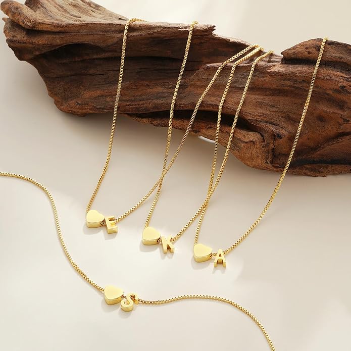 Valentines Day Gifts for Kids Women Teen Girls, 18K Gold Plated Letter A-Z Heart Initial Necklaces for Women Teen Girls Trendy Stuff Birthday Valentines Gifts for Her Mom Wife Jewelry