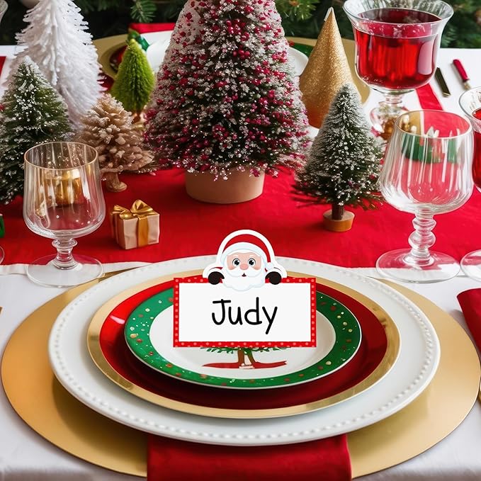 48 Pcs Christmas Place Cards Winter Table Seating Name Cards Tent Cards Santa Claus Buffet Cards Food Tag Label for Christmas Party Dinner Baby Shower Weddings Décor