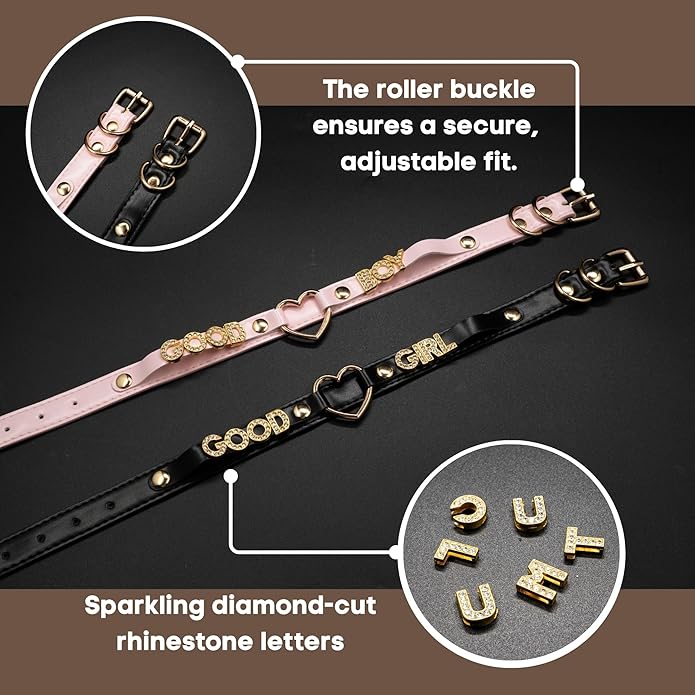 Handmade Gold Heart O-Ring Letter Choker Necklace for Women, Adjustable PU Leather Black/Pink Choker Collar For Women, Goth Choker Collars Necklace