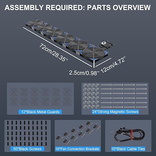 120mmx6 720mm Adjustable Computer PC Vent Fans 3V-12V Speed Controller for Flexible Arrange Cabinet Rack Space Window Wall Server Mining Rig Chicken Coop Exhaust Cooling