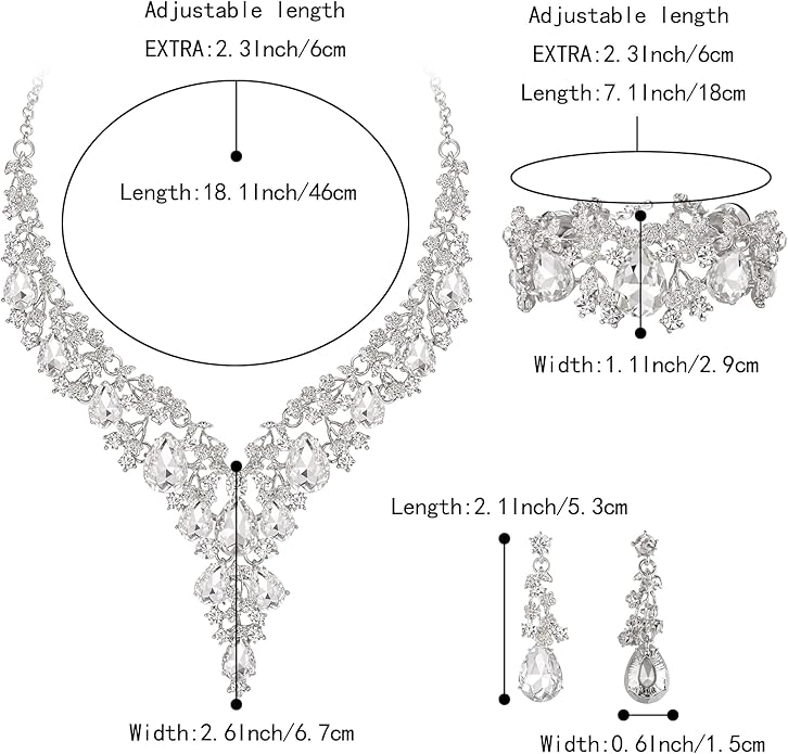 BriLove Women's Wedding Bridal Austrian Crystal Teardrop Flower Cluster Statement Necklace Dangle Earrings Jewelry Set for Party Prom