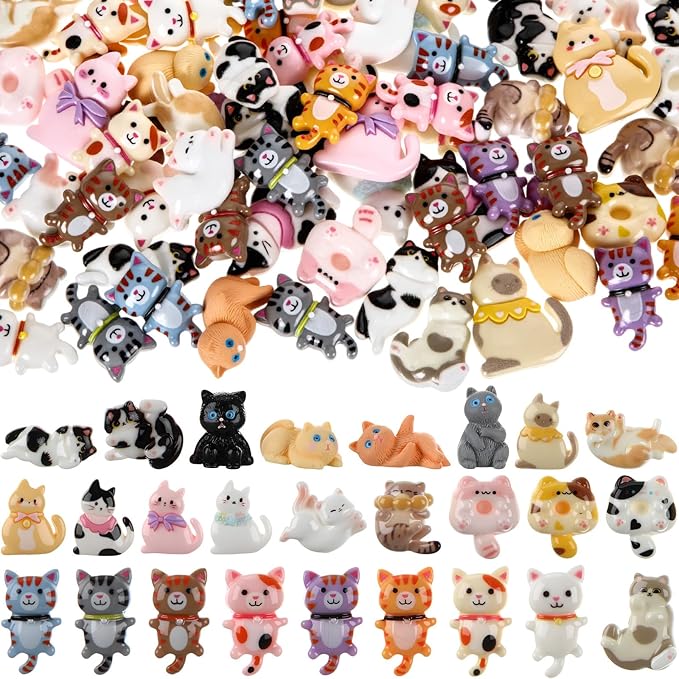 Giegxin 40 Pcs Cat Resin Charm Adorable Little Cat Miniature Figures Animal Flatback Cabochon Accessories Cute Embellishments Bulk for Jewelry Cellphone Case Scrapbooking Headband DIY Craft Making
