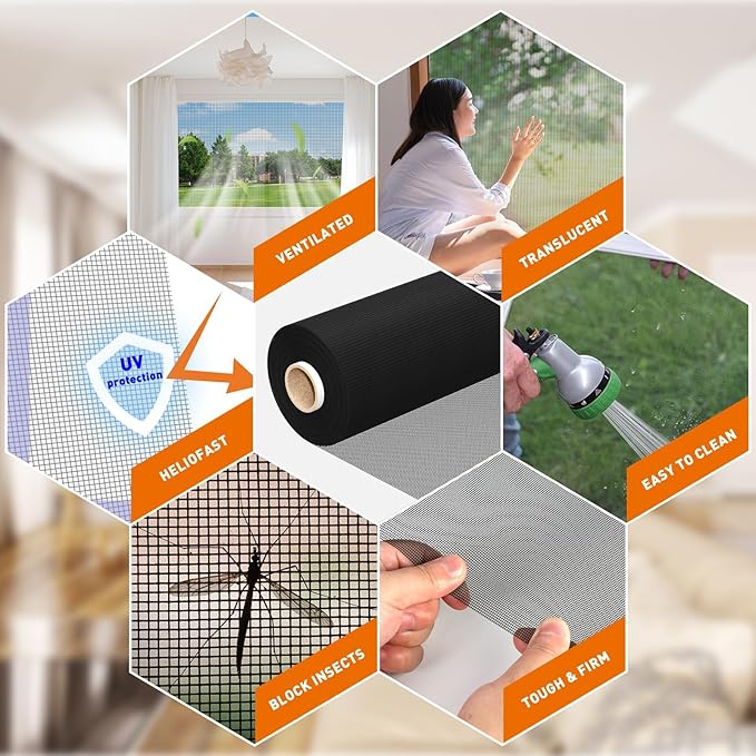 MAGZO Window Screen Replacement Mesh Roll, 37.4in × 16.4ft Heavy Duty Upgraded Polyester Mesh for Screen Door Repair Kit, Ventilated & Durable, Ideal for Sliding Patio Porch Doors & DIY Projects