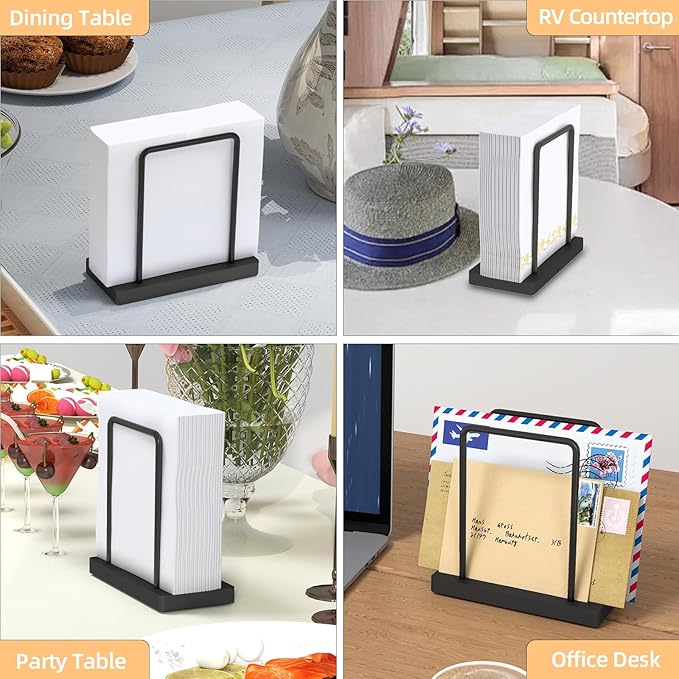 Napkin Holder for Table, Wood Metal Napkin Holder for Kitchen Dining, Standing Paper Napkin Storage for Table Countertop, Black