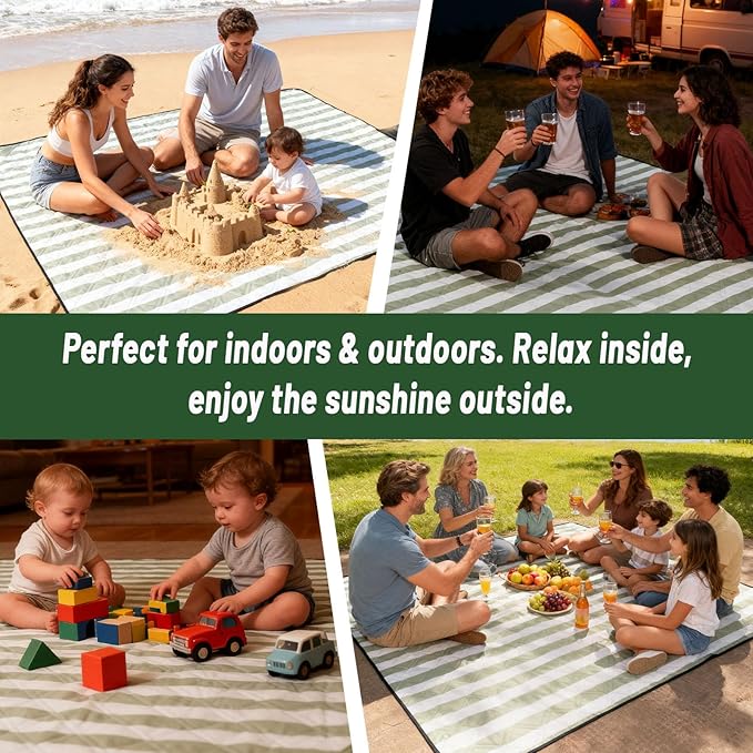 Extra Large Picnic Blanket 80"x80" – Waterproof Sandproof Outdoor Blanket for Beach, Park, Grass, Lawn, Camping, Wedding Registry, Foldable & Portable Mat for Family Picnics and Travel
