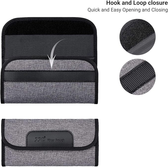 JJC 4 Pockets Filter Case for Round Filter Up to 58mm (37mm 40.5mm 43mm 46mm 49mm 52mm 55mm 58mm), Foldout Lens Filter Pouch with Microfiber Cleaning Cloth, Professional Photography Filter Bag