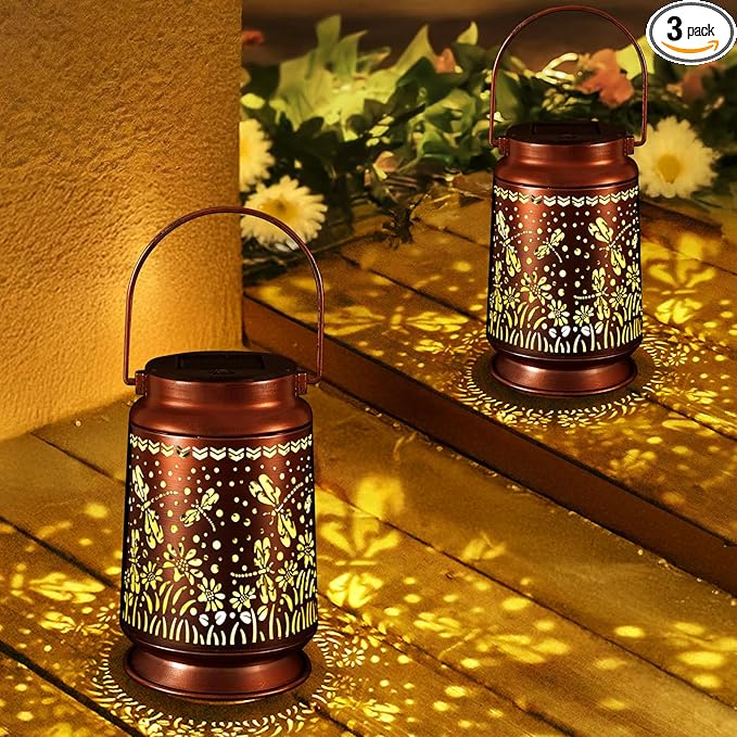 Solar Lanterns Outdoor Waterproof Gifts for Women Grandma Gifts for Mom Butterfly Garden Decor Solar Hanging Lantern Metal 3 Pack for Patio Yard Festival Pathway Landscape
