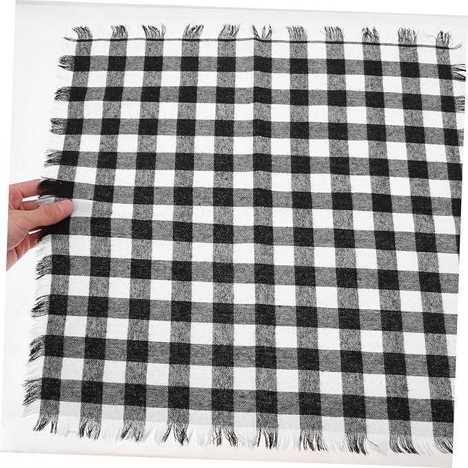 4pcs Cotton Buffalo Check Napkins with Fringe Black and White Checkered Cloth Napkins for Fall Halloween Wedding Machine Washable Rustic Farmhouse Table Decoration