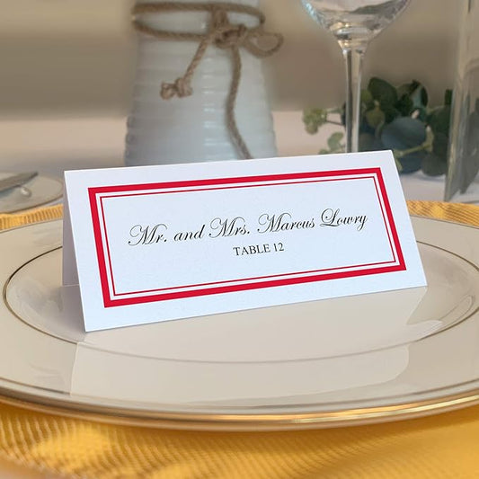 Double Line Border Printable Place Cards, Ruby Red (Choose Color), Set of 150 (25 Sheets), Laser & Inkjet Printers - Wedding, Party, Dinner, and Special Events - Made in the USA