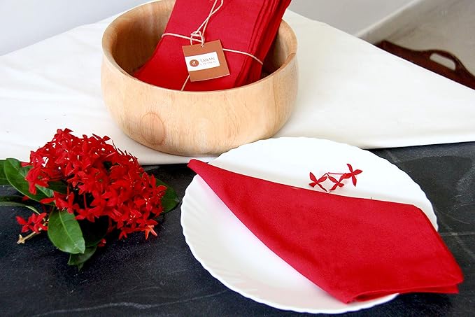 TARAN LIVING Cloth Napkins Solid Red Napkin Pack of 12 Daily Use 100% Cotton Dinner Napkins Holiday Napkin Cloth Table Napkin Soft Washable Reusable Napkin Set - 18x18 Inch