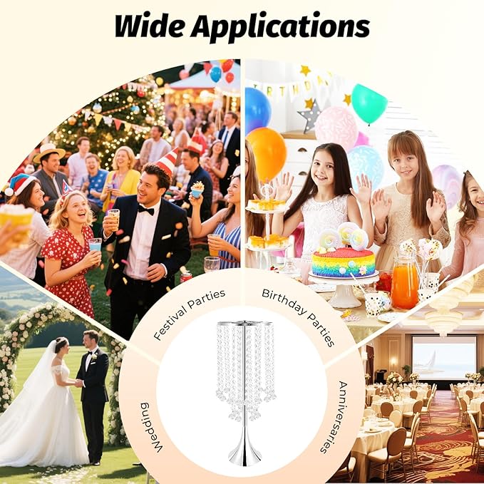 10pcs Silver Vases Wedding Centerpieces, 21.9'' Tall Crystal Metal Vase Wedding Road Lead Flower Holders, Metal Crystal Centerpiece Table Decorations, Crystal Flower Stand for Wedding(Silver)