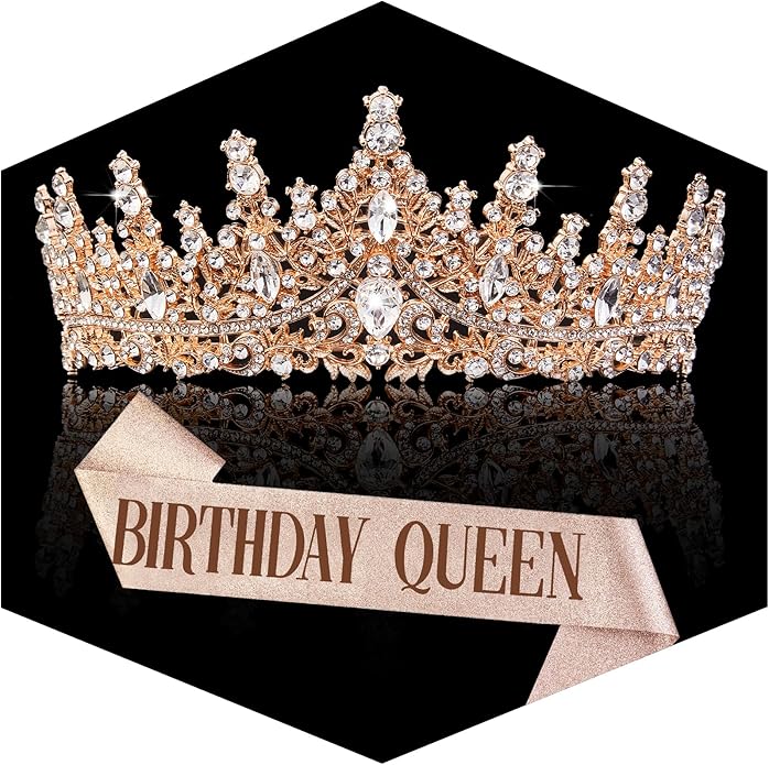 Gold Crown for Women Crystal Princess Tiaras Rhinestone Queen Headband Wedding Bridal Hair Accessories Birthday Prom Pageant Party Coming of Age Ceremony Photo Props