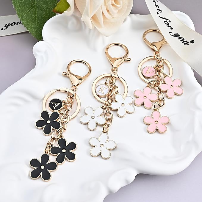 OUMILAN Initial Keychain Cute Flower Charms Keyring for Handbag Backpack–Personalized A-Z Letter Jewelry Gift for Women Girls