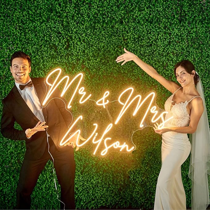Custom Led Neon Signs for Home Bedroom Wall Decor, Personalized Large LED Neon Light Sign for Wedding Party, Wall Art, Birthday Room Shop Logo Bar Name Neon Lightsr (Wedding Neon Custom)
