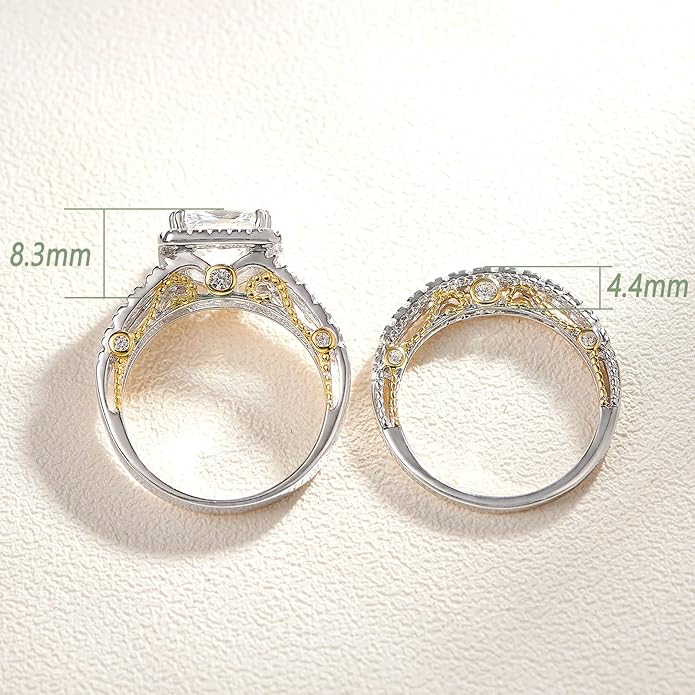 Wuziwen Princess Cut Engagement Rings for Women Sterling Silver Cubic Zirconia Wedding Bridal Ring Set