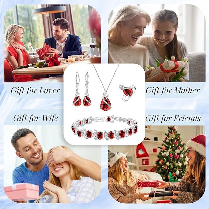 GZWHD Jewelry Set for Women CZ Earrings Necklace Ring Bracelet Set Prom Party Wedding Jewelry Gift for Mother Friend Wife