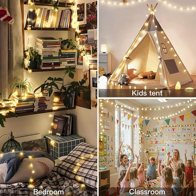 suddus String Lights for Bedroom, 33ft 100 Led Connectable Globe String Lights Indoor, Hanging Fairy Lights Plug in with Remote for Room, Dorm, Outdoor, Christmas Tree Decor, Thanksgiving, Warm White