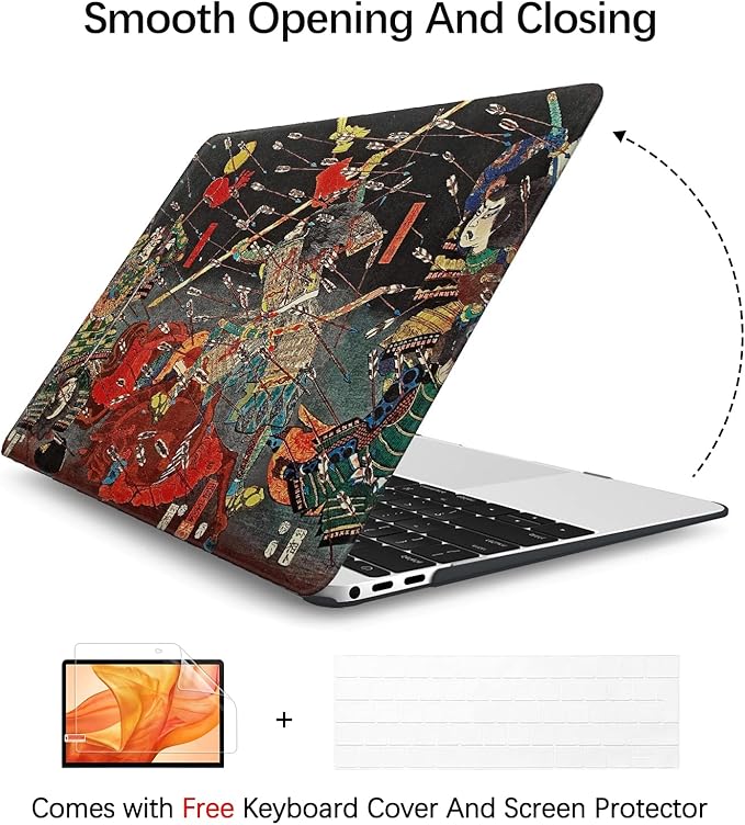 Berkin Arts Compatible with MacBook Pro 13 inch Cover, 2022-2016 Release A2289/A2251/A2338 M1 with Keyboard Cover & Screen Protector Ukiyo-e (The Kusunoki's Final Attack by Kuniyoshi)