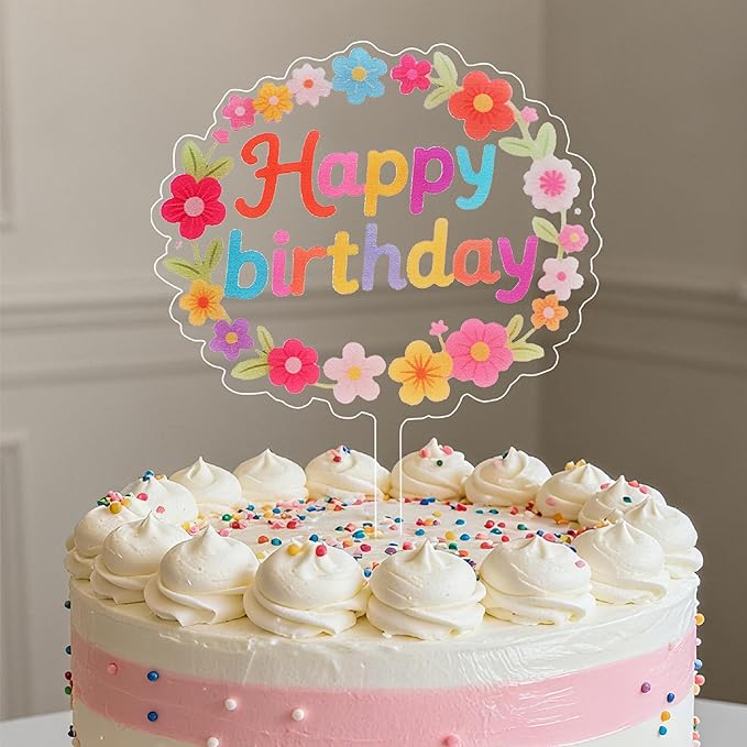 Coucoland Birthday Cake Toppers - 1 Pc Colorful Daisy Flower Acrylic Cake Decorations for Baby Shower Birthday Party Supplies