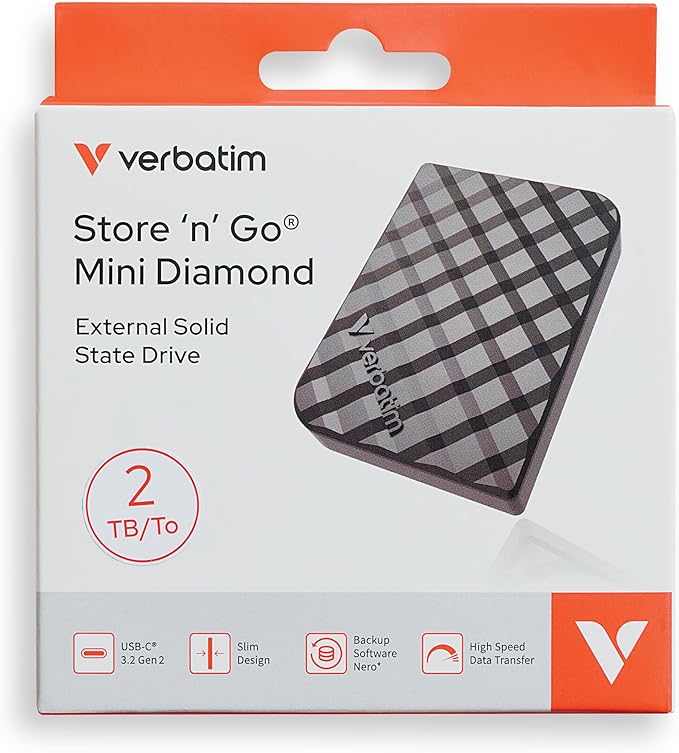 Verbatim 2TB Store 'n’ Go Mini External Solid State Drive USB 3.2 Gen 1 USB-C Connection - Diamond Black