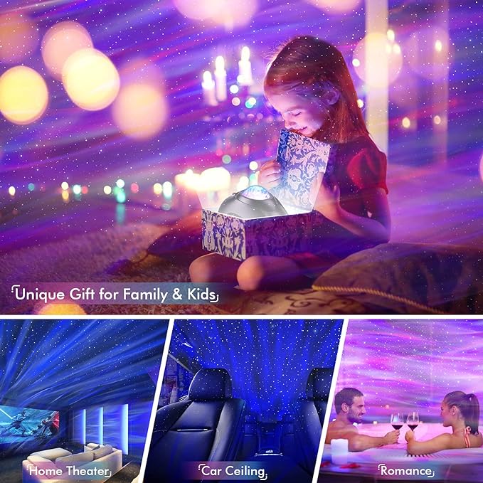 Rossetta Star Projector, LED Night Light Aurora Galaxy Projector with Bluetooth Speaker, White Noise, Timer and Remote for Room Decor, Gifts for Kids, Adults, Christmas, Birthday, Black