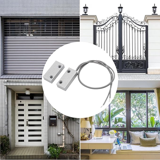 Magnetic Reed Switch Wired Surface Mount Normally Open NO Contact Sensor Alarm Magnetic Door Switch with 2 Wires, Zinc Alloy Sliver, MC-51