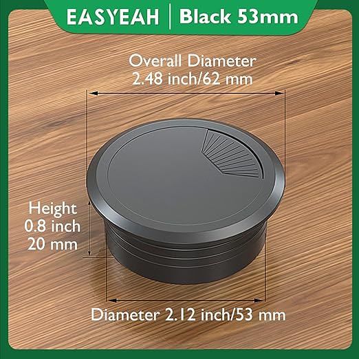 5 Pcs Desk Grommet 2-1/16" / 53 mm, Desk Cord Hole Cover, Cable Grommet ABS Plastic, Desk Hole Grommet for Home & Office Pc, Detachable Adjustable Cable Cord Organizer-Black