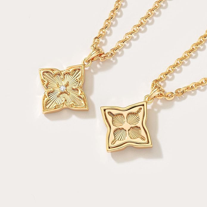 Fettero Gold Clover Necklace for Women Dainty 14K Gold Plated CZ Pendant Necklace Adjustable Chain Choker Charm Colorful Clover Pendant Lucky Necklaces for Women Jewelry