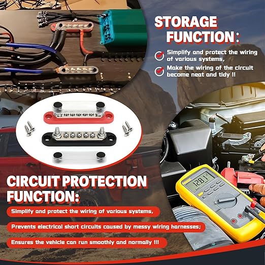 150A 12V Power Distribution Block with 2 x 1/4" (M6) Studs + 5 x M4 (#8) Screws Max 150A 48V DC 300V AC for Automotive Car Marine Truck Boat