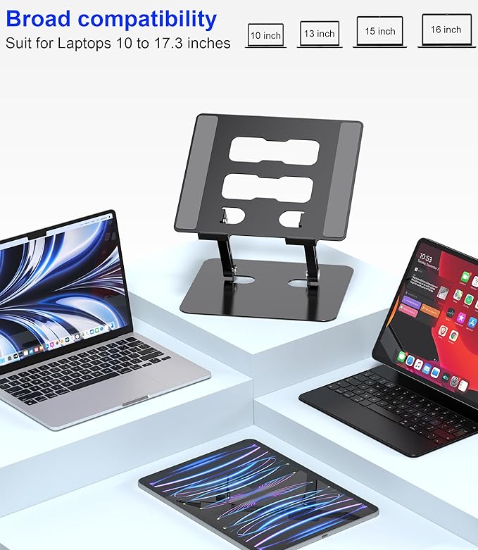 Adjustable Laptop Stand,Ergonomic Foldable Notebook Computer Holder.Compatible with MacBook iPad Dell HP Lenovo ThinkPad Acer ASUS Samsung and More 10-17" Laptops Tablets,Black