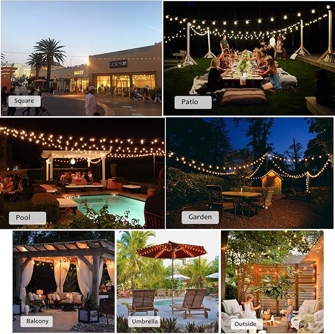 DAMAING Outdoor String Lights LED 50Feet G40 Globe Patio Lights with 27 Edison Plastic LED Bulbs,2700K Warm Glow Weatherproof for Indoor Outdoor Backyard Bistro Lighting